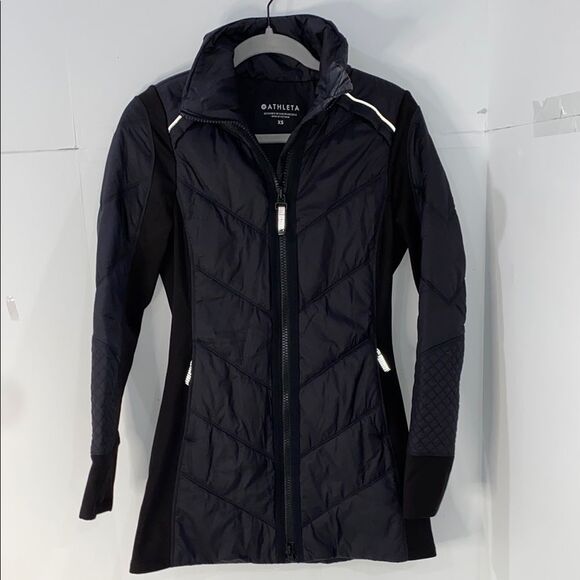 Athleta Rock Ridge Primaloft Black Quilted Coat With Reflective Trim Size XS - Picture 4 of 14